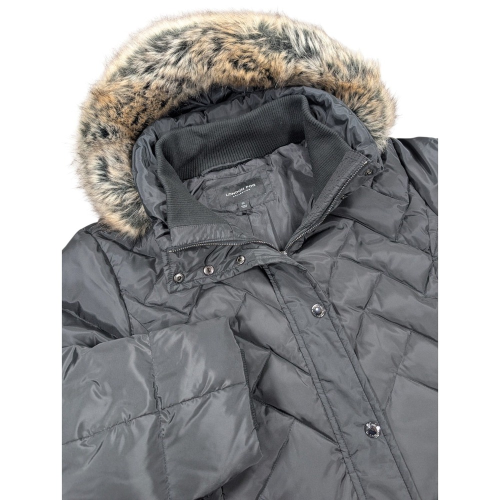 London Fog Puffer Coat Womens Plus 3X Black Down Faux Fur Hood Long Winter Parka